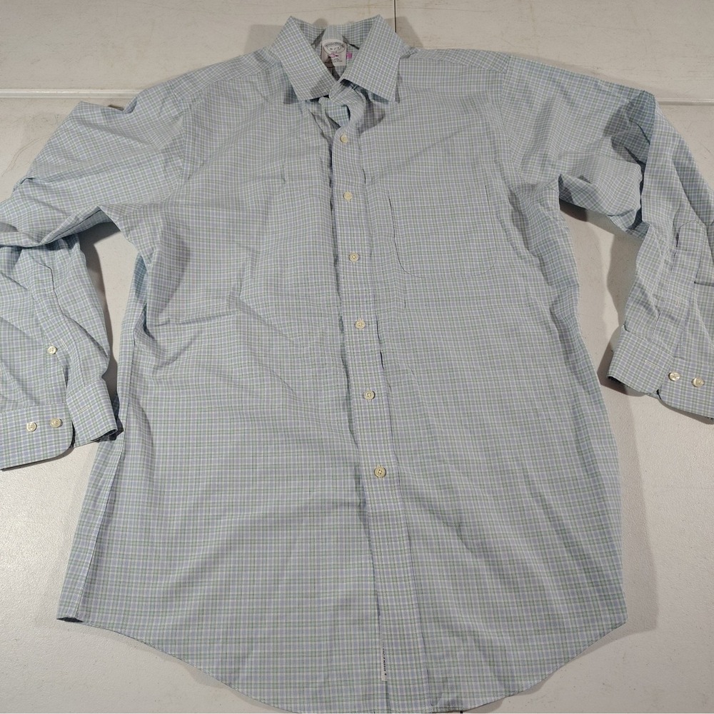 Brooks Brothers Regent Dress Shirt Men 16-2/3 Blue/Green Plaid Work Classic
